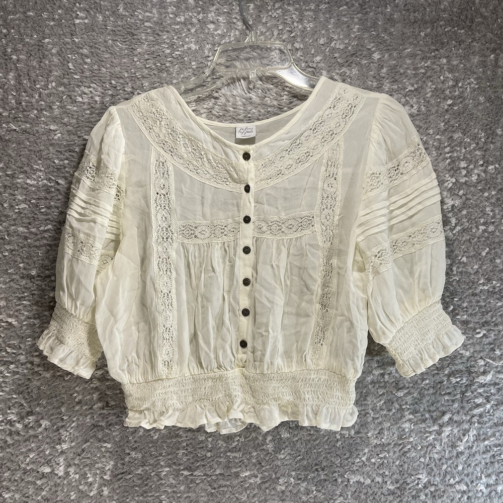 Patrons of Peace Women's Smoked Lace Crochet Top L Cottage Bohemian Rayon